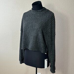 NWT Curvzy Cropped Sweater Size US 14 Charcoal Grey Long Sleeves Ribbed Soft